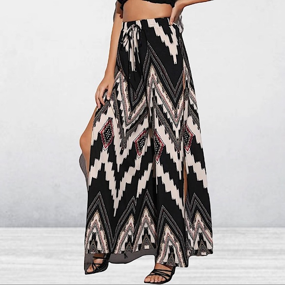 TRUBAL CHEVRON SPLIT LEG PANTS - Picture 1 of 7